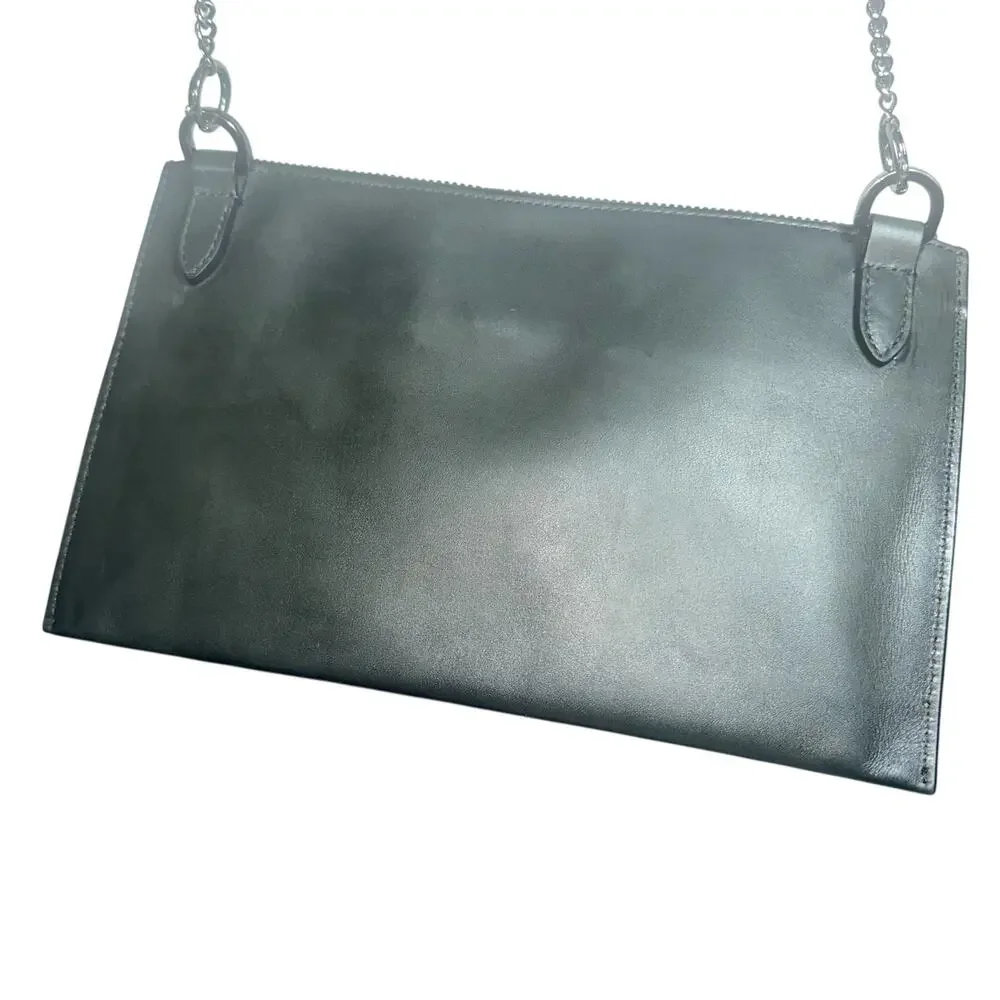 Ermenegildo Zegna XXX Leather Flat Zip Pouch Gray Crossbody Bag shoulder